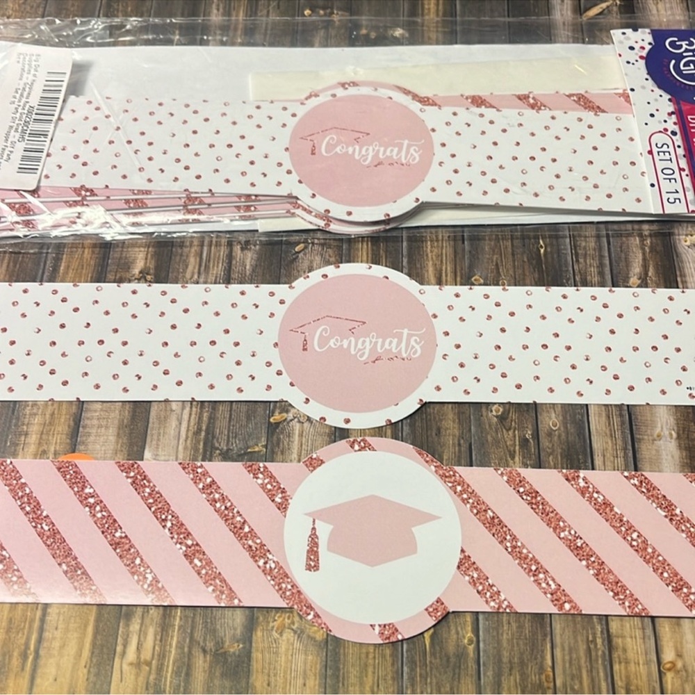 Graduation DIY Wrappers Pink & White Drink And Food Covers 15Pc NWT